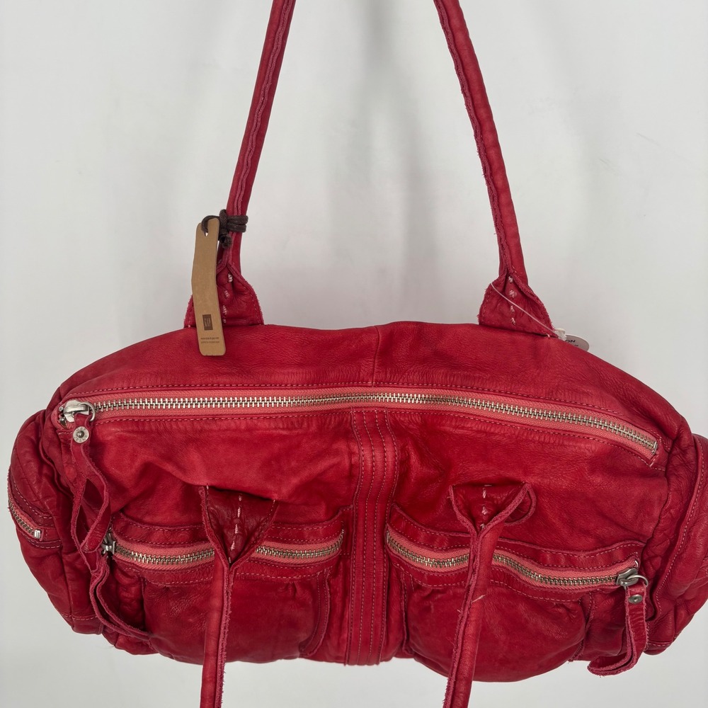 GAP Vintage 100% Cow Leather Multi-Pocket Shoulder Satchel Bag Red NWT - Picture 6 of 13